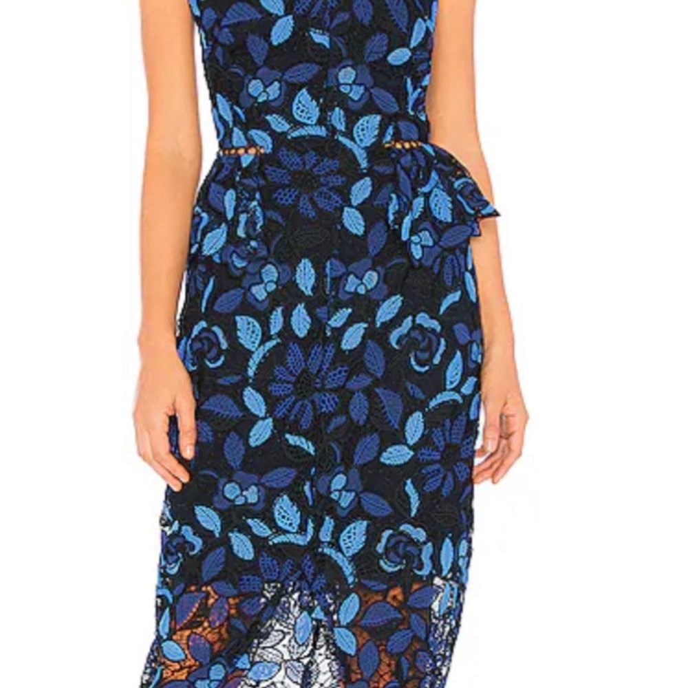 Floral Lace Sheath Dress in Navy and Blue